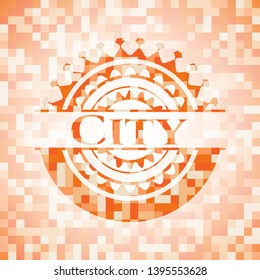 City orange mosaic emblem. Vector Illustration. Detailed.