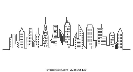 City outline panoramic landscape. Continuous one line buildings drawing. Skyscrapers silhouette. Minimalistic vector illustration. EPS 10.