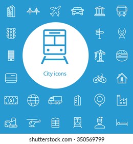city outline, thin, flat, digital icon set for web and mobile