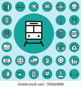 city outline, thin, flat, digital icon set for web and mobile
