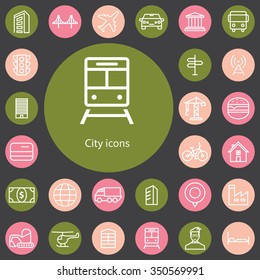 city outline, thin, flat, digital icon set for web and mobile