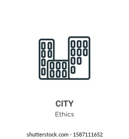 City outline vector icon. Thin line black city icon, flat vector simple element illustration from editable ethics concept isolated on white background