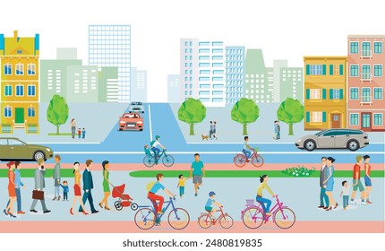 City overview with traffic and houses, information illustration