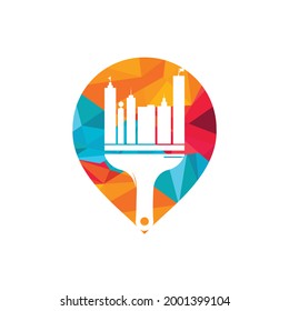 Stadtmalerei Pinsel, Vektorlogo Design. Bausymbol für die Instandsetzung von Gebäuden.	