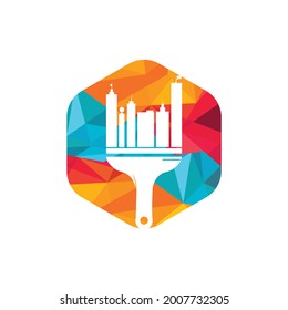 City paint brush vector logo design. Building renovation repair construction icon.	