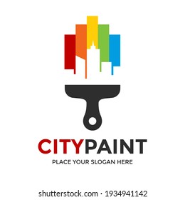 Plantilla de logotipo del vector de pintura de la ciudad. Este diseño utiliza el símbolo de construcción. Ideal para colorear la casa.