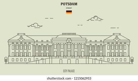 City Palace in Potsdam, Germany. Landmark icon in linear style