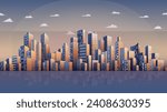 City panorama. Abstract horizontal background cityscape. Panorama, header for web. Buildings of business district. Editable vector illustration