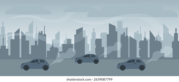 A city panorama captures silhouette buildings with cars in the foreground, creating a serene scene.