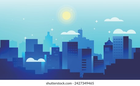 City panorama with cityscape buildings background design.