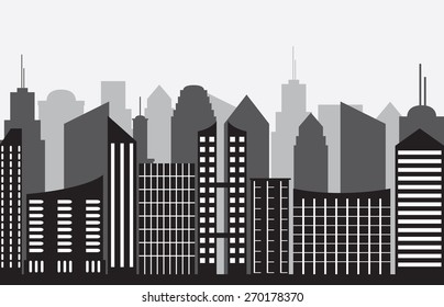 Black White City Skyline Stock Vector (Royalty Free) 185524265