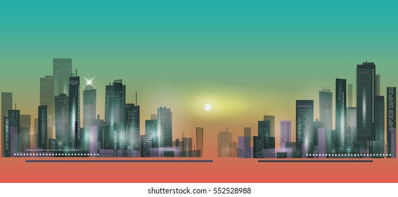 City panorama at sunset
