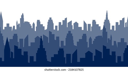 Vista panorámica de la ciudad, ilustración vectorial gráfica plana. Sencilla forma de sombra aislada, borde de impresión abstracta. Silhouette de construcción urbana.