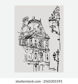 
The city of Paris in ink sketch art and line drawing for covers, artprints, art displays, wall decorations, backgrounds, wallpaper, books, invitation cards, postcards, graphic design.