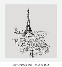 
The city of Paris in ink sketch art and line drawing for covers, artprints, art displays, wall decorations, backgrounds, wallpaper, books, invitation cards, postcards, graphic design.