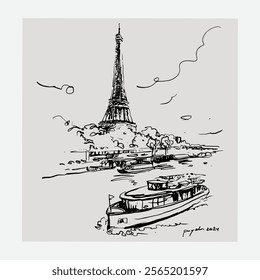 
The city of Paris in ink sketch art and line drawing for covers, artprints, art displays, wall decorations, backgrounds, wallpaper, books, invitation cards, postcards, graphic design.