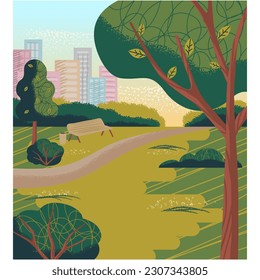 City park area landscape vector cartoon scene
