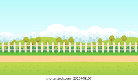 City Park Background Vector, Cartoon Park Sidewalk Background