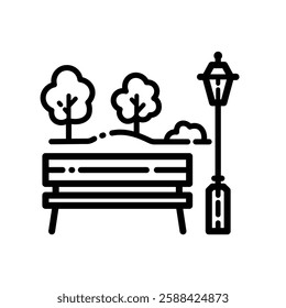 City Park Bench Outline Icon Isolated On White Background