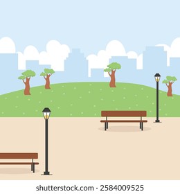city park with building shiluete background