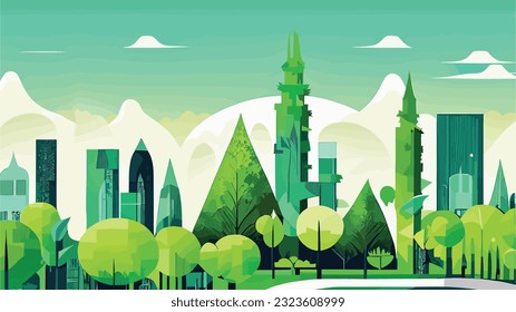 City park in flat style. Green city landscape. Vector illustration background