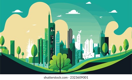 City park in flat style. Green city landscape. Vector illustration background
