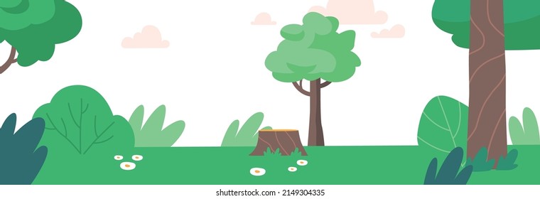 City Park With Green Grass, Trees And Lawn. Urban Garden Place For Games, Meditation And Outdoor Relax. Summer Landscape Background, Nature, Public Area For Recreation. Cartoon Vector Illustration