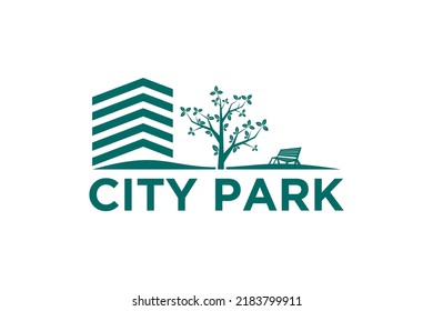 City park greenbelt logo design outdoor public places icon symbol tree bench element