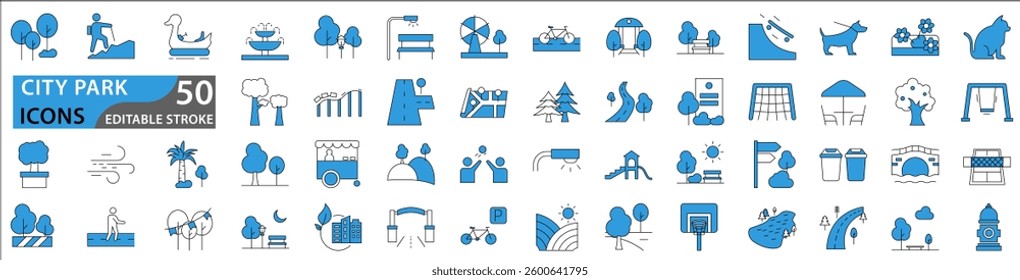 City park icons collection. outline icons set. Set icon collection. Set of line web pictogram. Vector Illustration. editable Stroke.