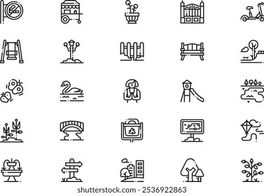 City park icons collection is a vector illustration with editable stroke.