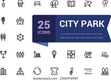 City park Icons set. Bundle of linear style city park Icons. Simple editable vector stroke illustration.