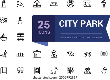 City park Icons set. Bundle of linear style city park Icons. Simple editable vector stroke illustration.