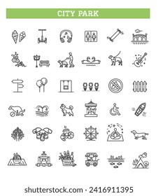 City park icons set. The open plot of land for recreation