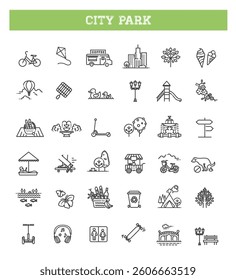City park icons set. Vector outline symbols