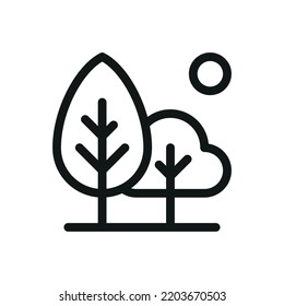 City park isolated icon, forest trees linear vector icon with editable stroke