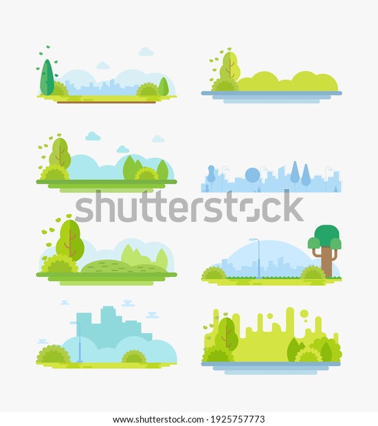 City\
Park landscape flat vector cartoon illustration\
set