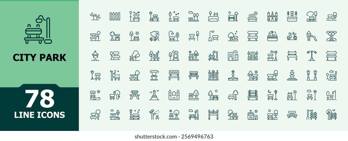 City Park linear icon. Related to outdoor, castle, playground, bench, garden, lake, landscape, travel and more. Thin linear style icons. Vector illustration in modern line style.