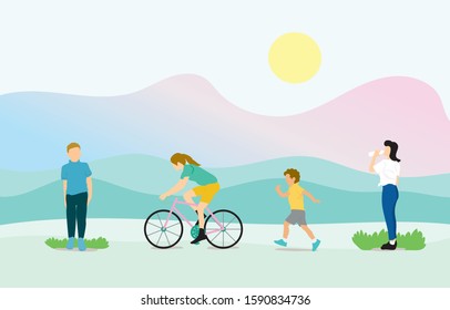 City park modern illustration, group of people in the park.
