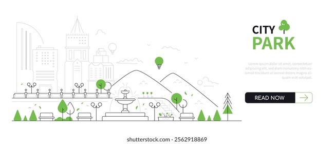 City park - modern thin line design style vector banner