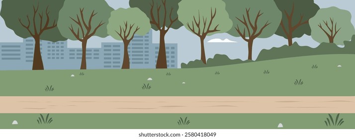 City park. Municipal gardens. Public park. Public open space. Garden space. Open public area. Urban forest illustration. Cityscape. Forest. Garden. Jungle. Field.