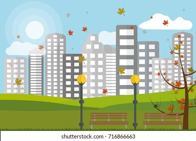 city park on a sunny autumn day