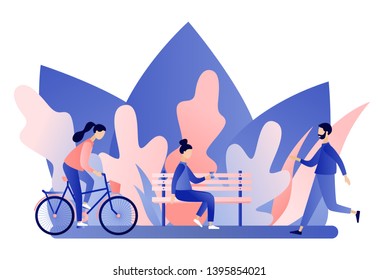 City park. People in the park. Flat cartoon style. Vector illustration