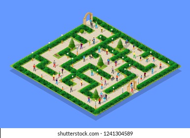City park with people and trees. Urban infrastructure illustration