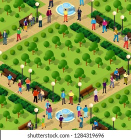 City park with people and trees. Urban infrastructure illustration