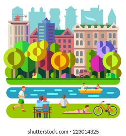 City Park. Recreation, leisure, entertainment. People and nature. Vector flat illustration