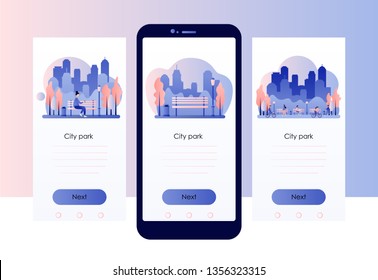 City park. Screen template for mobile smart phone. Flat style. Vector illustration