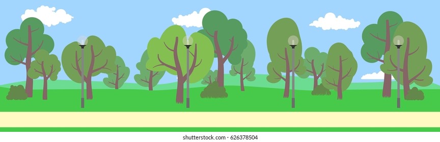 City Park. Summer. Horizontal banner. Vector illustration, a flat style design.