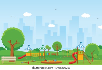 Public Park City Vector Flat Illustration Stock Vector (Royalty Free ...