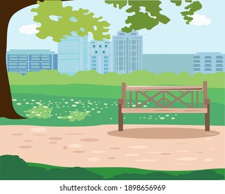 City Park In Summer Tree And Bench