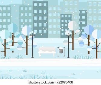 City Park view winter seasons. Vectors background